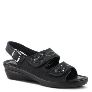 Spring Step Shoes Flexus Ceri Women's Italian Nubuck Leather Sandals BLACK